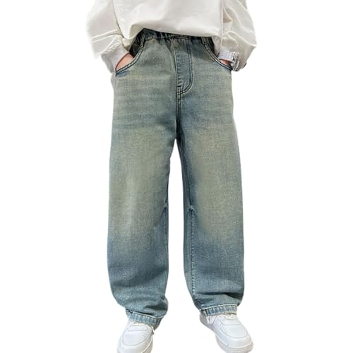 Generisch Jeans Kinder Jungen Leichte Jogginghose - Baggy Regular Jeans Y2k Wanderhose Atmungsaktiv Sommerhose Freizeit Streetwear Kordelzug lockere Passform Für 4-15 Jahre