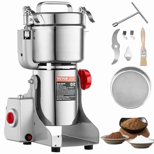 VEVOR 750g elektrische Getreidemühle, Hochgeschwindigkeits-Gewürzmühlen mit 2000 W, Pulverisiermaschine aus Edelstahl, für trockene Körner, Gewürze, Müsli, Kaffee, Mais, Pfeffer, Schwenktyp