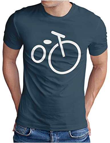 OM3® Minimalistic Bicycle Fahrrad T-Shirt | Herren | Rad Bike Radsport Radfahrer | Denim, L