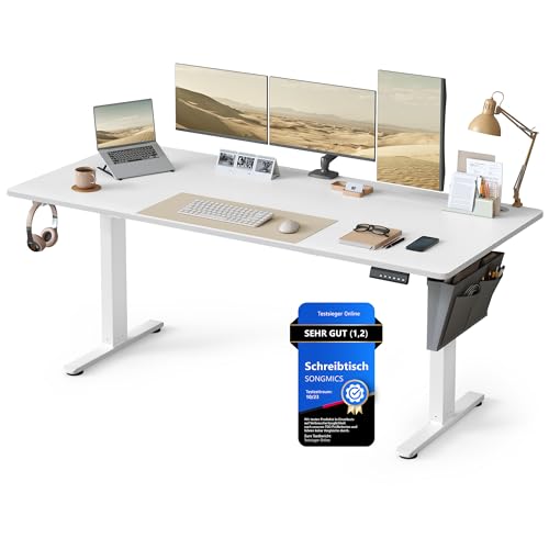 SONGMICS Höhenverstellbarer Schreibtisch elektrisch, 180 x 80 cm, Verstellbarer Tisch, Memory-Funktion für 4 Höhen, für Büro, wolkenweiß LSD138W01