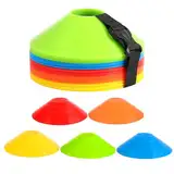 50-Stück Hütchen Set mit Schnallenriemen, 5 Farben, für Hütchen Fußball, Markierungshütchen, Hütchen Training – ideal für Fußball, Hockey, Eislaufen, Handball