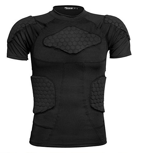 Zicac Sports Gepolsterte Kompression Tops Kurzarm Shock Guard Schutzhemd Schulter Rippe Brustschutz für Outdoor Fußball Basketball Paintball Rugby