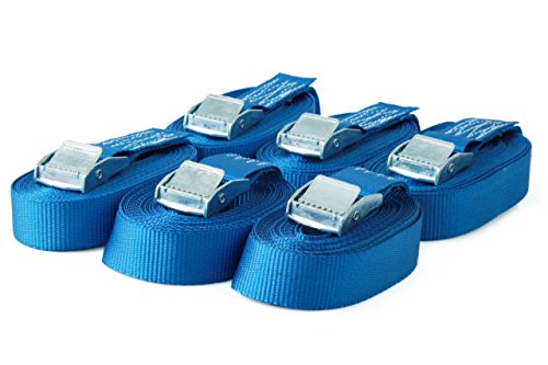 Sandax 6er-Set Spanngurte mit Klemmschloss, Länge 3m, Breite 25mm, Farbe blau, Zurrgurte mit Klemmverschluss, belastbar bis 250kg, nach DIN EN 12195-2, Einteilige hochwertige Klemmschlossgurte