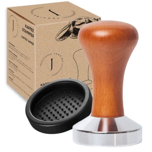 Jarvins Tamper für Siebträger inkl. Tampermatte | Kaffeestampfer mit hochwertigem Echtholzgriff und Edelstahl | Voller Kaffee-Genuss mit Espresso Stempel | Barista-Werkzeug für Kaffeeliebhaber (51 mm)