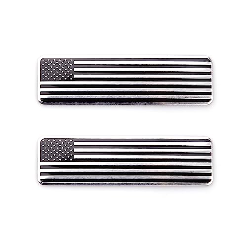 2 x USA-Flaggen-Emblem für alle Autos, LKWs, Aufkleber, Universal-Auto-Styling-Aufkleber (silberfarben, schwarz)