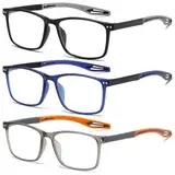 Fsread 3 Pack Lesebrille für Herren Sportlicher Stil Blaulichtblockierende Quadratische Rahmen Leichte Bequeme Lesehilfe +1.5