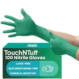 Ansell TouchNTuff 92-600,Nitril- Einmalhandschuhe, Einweghandschuhe für Lebensmittel, Chemikalienschutzhandschuhe mit hohem Schutz, Latexfreie Handschuhe, Grüne Nitrilhandschuhe, 100 Stück, Gr. L