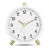 Lafocuse Klassisch Metall Wecker Analog ohne Ticken,Milchweiß Lautlos Wecker mit Licht,Moderne Einfache Deko Tischuhr Schlafzimmer Nachttisch 11cm