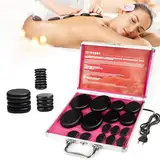 Hot Stone Massage Set, Massagesteine Set aus Basalt mit Tragbar Heizkoffer, 16 Heiße Steine, Hot Stone Wärmegerät für Privatanwender, Spa, Entspannung, Massagetherapie