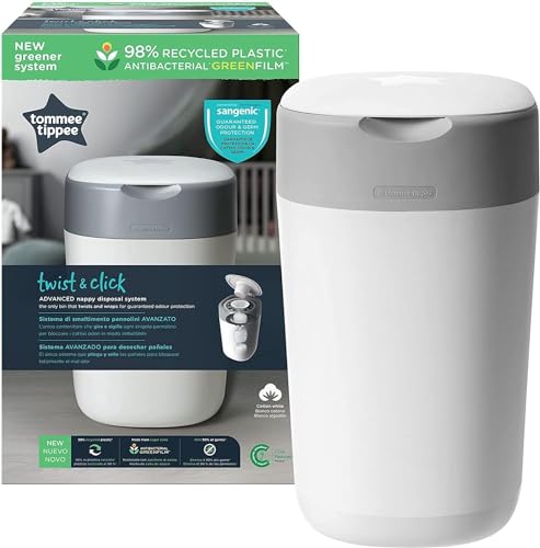 Tommee Tippee Twist and Click Advanced Nappy Bin, Includes 1x Refill Cassette, Locks in Odours and Germs, White