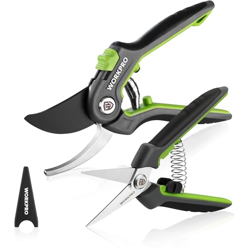 WORKPRO Gartenschere Set 2-tlg, 210mm SK5 Bypass Astschere für frische Zweige, 160mm Ernteschere Pflückschere für Blume und Frucht, Pflanzenschere Baumschere Rosenschere Blumenschere für Gartenarbeit