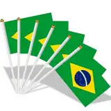 AhfuLife Klein Brasilien Flaggen für Brasilien Deko, 15 Stück Brasilianische Handgehaltene Flaggen mit 30cm weißem Pole für 7. September Unabhängigkeitstag Fußball Party Zuhause Garten Bar Dekoration