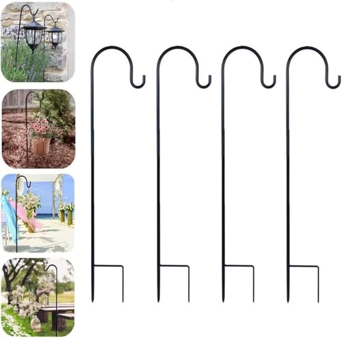 EMAGEREN 4 Stück Garten Schäferhaken 81cm/31.9 inch Hirtenhaken Metall Gartenstab mit Haken Laternenstab Hirtenbogen-Haken für Vogelkäfige, Solarleuchten, Laternen, Hochzeiten, Pflanzkörbe