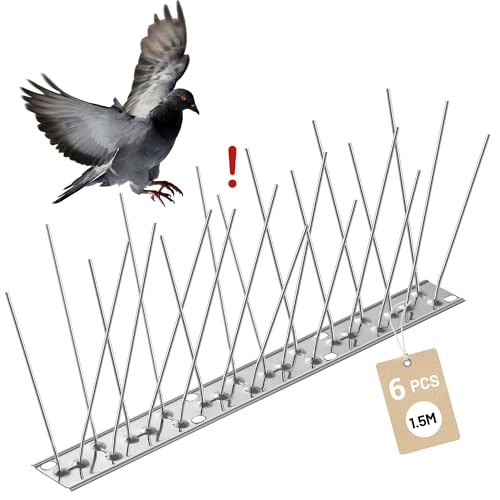 6 Stück Vogelschreck Vogelabwehr Spikes, Taubenschutz aus Hochwertigem, Korrosionsbeständigem Edelstahl, Vogelschutz für Balkon, Dachgärten oder Sichtschutzwände (1.5 m)