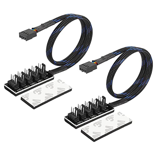 CERRXIAN 4-poliger PWM PC-Hub, 5-Wege-Splitter, PC-CPU-Kühlung, 4-polig/3-poliger Lüfter, Netzkabel, Hub, Splitter-Adapter für Desktop-Computer, Kühlgehäuse-Lüfter, 1 bis 5-Wege-Lüfter, 30 cm, 2 Stück