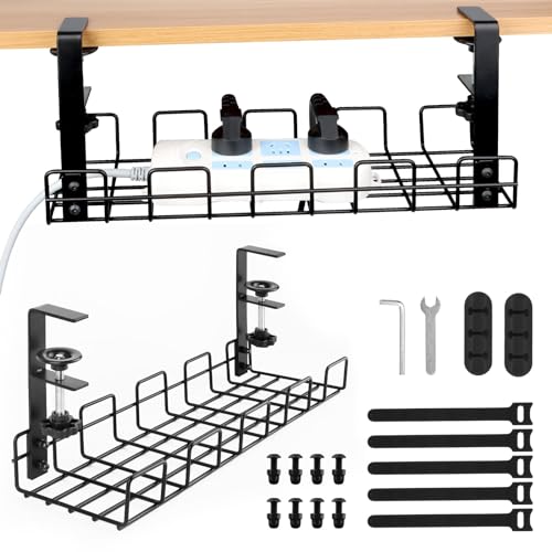 VFANDV Kabelmanagement Schreibtisch, Unter dem Kabelkanal Schreibtisch Ohne Bohren Klemmbar Kabel Organizer Tray Kabel Management Schwarz Kabelhalter Schreibtisch für Startseite Büro