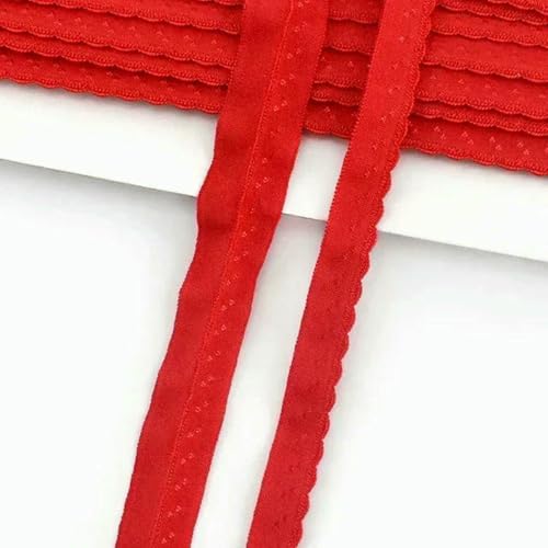 10/20 m, 11 mm, farbige Baumwollunterwäsche-Einfassung, elastisches Band, gefaltet, doppellagig, Saumspitze zum Nähen von Träger-BHs, Federbändern, Rot, 10 mm, 10 Meter