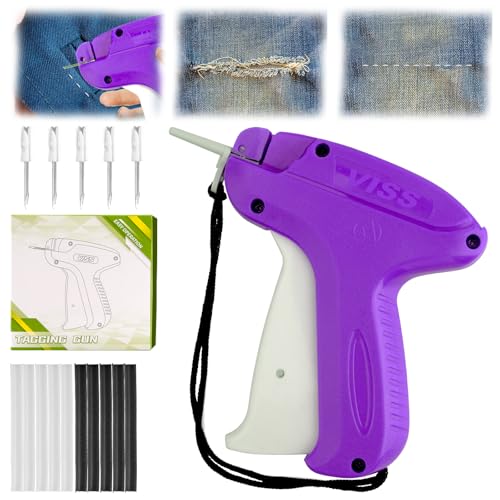 Etikettierpistole Heftpistole Etikettiermaschine Schnelles Fixiergerät für Kleidung mit 5 Ersatznadel 1000 Heftfäden,Mikro-Stichpistole Stichsäumpistole für Kleidung(lila)