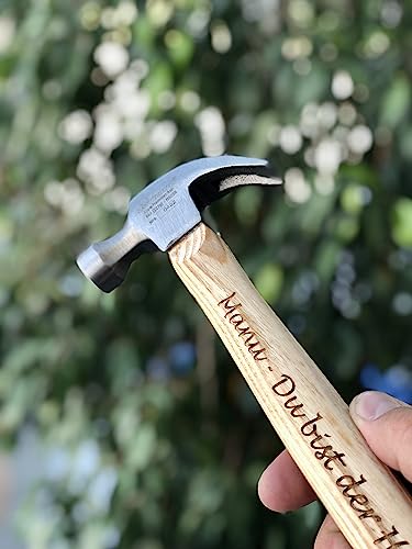 Personalisierter Hammer Holz mit Gravur Namen Klauenhammer Zimmererhammer Stahlkopf Geschenkidee für Geburtstage Vatertag Valentinstag