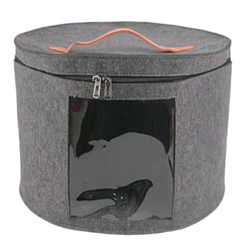 Stibzeup Hatbox 17x17x10 in staubfestem faltbarem runden Reiseschachtel mit transparenter Frontabdeckung und tragbarer Reißverschlussspielzeugspeicherbehälter für Dessous, Handschuhe (grau)