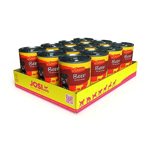 JosiDog Beef in Sauce (12 x 415 g) | Adult | Premium Nassfutter für ausgewachsene Hunde | mit Rind in Sauce mit Vitamin D3 & E | Powered by JOSERA | Hundefutter nass | Alleinfutter | 12er Pack