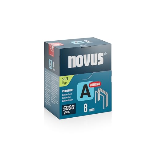 NOVUS TOOLS Feindrahtklammern 8 mm "superhart", 5000 Tacker-Klammern vom Typ 53/8, Großverpackung, Heftmittel für Stoffe, Gewebe und Maschendraht