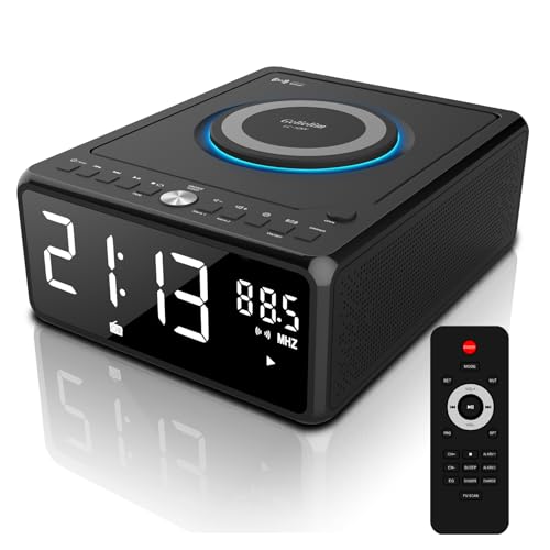 G Keni Radio mit CD Player (UKW Radio) | Radio mit Bluetooth - 10 Watt kabellose Ladegerät, Wecker Digital mit LED Display, 3.5mm AUX, Kopfhöreranschluss, USB Input (schwarz)