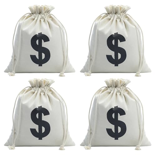 GUTERTOP 4 Stück Geldsack Geschenk, Geldsack Mit Dollarzeichen, Münzbeutel, Canvas-Geldbeutel, Wiederverwendbare Geschenktüten