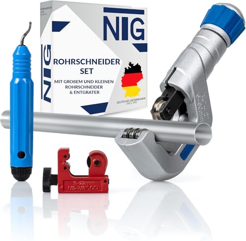 NTG Rohrschneider Set mit großem und kleinem Rohrschneider und Entgrater (3-50 mm) - Vielseitig für Edelstahl, Kupfer, Aluminium, Stahl oder Kunststoff - inkl. Entgrater -