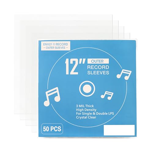 ENVLY® Schallplatten Schutzhüllen 50er Pack - 12 Zoll LP Außenhüllen - 32,5cm Transparente Kunststoff Sleeves