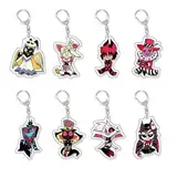 DAOWIN 8pcs Hazbin Hotel Schlüsselanhänger Beidseitiger HD Acryl Schlüsselring Cartoon Figur Angel Dust Alastor Cosplay Anhänger