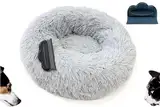 Borcelle Natural Hundebett rund INKL. Bürste, Katzenbett flauschig, Ø 50cm, katzenkörbchen für Hundebett Donut, katzenkissen waschbar, Langer Plüsch (Hell grau)