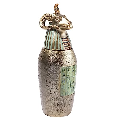 lachineuse - Vase Canope Hapi – Ägyptische Vase, dekorativ, 21 cm – Deko-Objekt Ägypten Antike – Statue Figur Figur Figur Widderkopf – Geschenkidee Deko Box Urne – Farbe Bronze Gold