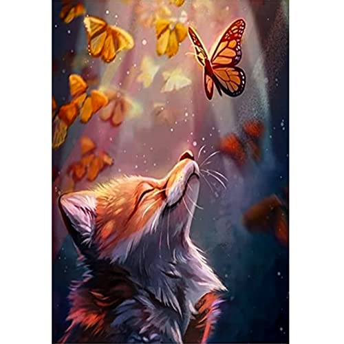 5D DIY Diamond Painting Kits, Fuchs mit Lichterkette Diamant Painting Bilder Full Drill, Diamant Strass Kristall Stickerei Leinwand Bilder Painting nach Zahlen für Kinder Erwachsene Dekorationen