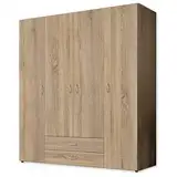 Stella Trading BASE Zeitloser Kleiderschrank in drei verschiedenen Größen - Vielseitiger Drehtürenschrank in Eiche Sonoma Optik - 160 x 177 x 52 cm (B/H/T)