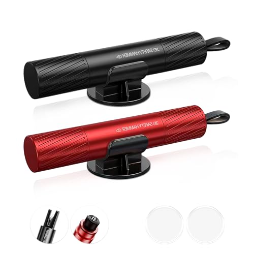 YOURKAY 2 Stück Profi Notfallhammer Auto [2-in-1 Gurtschneider+Glasbrecher]–Escape Multifunktions Protector Sicherheitshammer, Tragbarer Sicherheitshammer Fensterbrecher für Auto/Bus–Schwarz+Rot