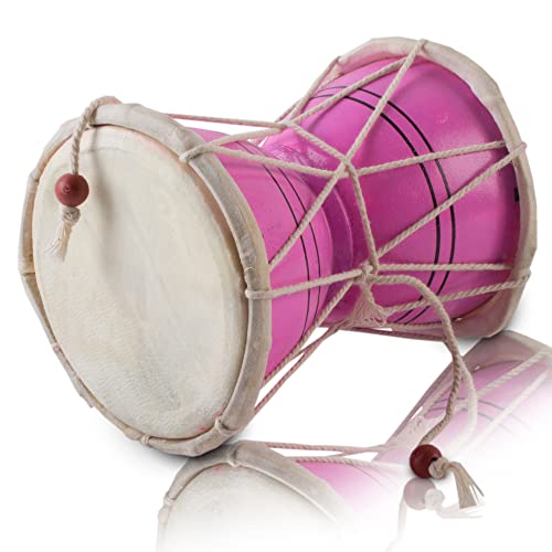 Handgemachtes Holz & Leder Klassischer indischer Volk Dumroo Damroo Damaru Handtrommel Set Percussion Dekorative Sammlungsmusik-Weltmusikinstrumente (Pink)