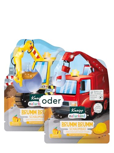 Kneipp naturkind Schaumbad Brumm Brumm - mit pflegendem Pfirsichkern-Öl und ätherischem Orangen-Öl - Badezusatz mit Bagger- / Kran-Motiv - 40ml