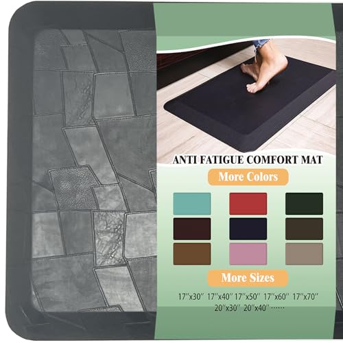 Anti Fatigue Floor Mat,Kitchen Mat, Standing Desk Mat – Comfort at Home, Office, Garage - Polyurethane(PU) Foam (Black Patchwork, 44cm x 127cm)