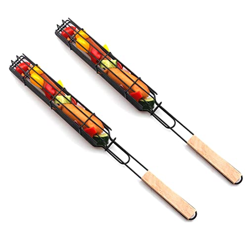 Shenrongtong Kabob-Grillkörbe aus Edelstahl mit klappbarem Griff – 20-Zoll-Maschengitter, das Nicht herausfällt Design-Grillkorb-Set, Kabob-Körbe zum Grillen von Gemüse, Meeresfrüchten, Fleisch