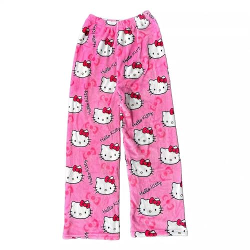 Pyjama, Hose Schlafanzughosen FüR Damen, Lang Flanell Pyjama Hose Cartoon Anime Pyjama Schlafhose Kawaii Pyjamas Schlafanzughose Winter Schlafanzughose (XL-Code, Geeignet für 161–164 cm)