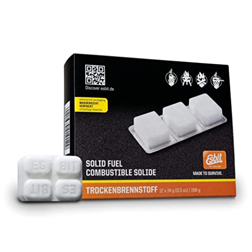 Esbit Trockenbrennstoff - 12 x 14 g Tabletten für Campingkocher - zum Kochen und Erwärmen von Speisen und Getränken