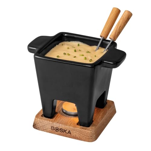 Boska - Käsefondue set klein 2 personen - Nero Tapas Fondue Klein Teelichter - 300 ml Inhalt für 175 gr Geschmolzenen Käse [ink. Fonduegabeln] [Mikrowellen-und Spülmaschinenfest]