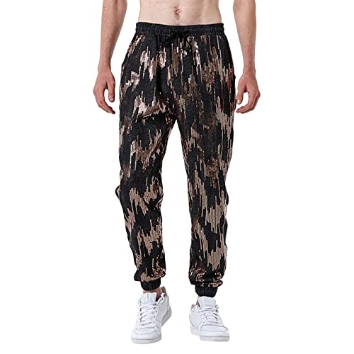 Zehen-Leggings für Herren, lockere Pailletten, Jugendmode, lässig, Tanzparty, Leggings, Hose, weite Beine, Baumwollhose, Schwarz , XXL