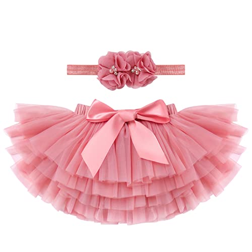 IMEKIS Baby Mädchen Tutu Kleid Kleinkind Prinzessin Regenbogen Geschichtete Tüllrock Pumphose Windel Überzug mit Blumenstirnband 2 Stück Geburtstagsparty Outfit für Fotografie Requisiten 2-3 Jahre