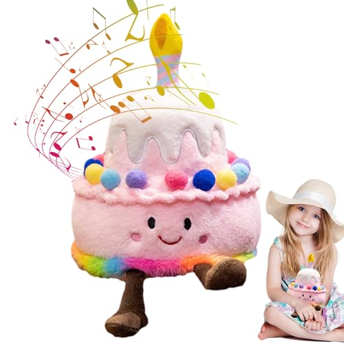 Singender Geburtstagskuchen,Singender Plüschkuchen - Kuchen-Musik-Puppe,Musikalisches Happy Birthday-Lied, singendes Plüschtierkissen, kleines kuchenförmiges Plüschtier für und MädchenHappy Bir