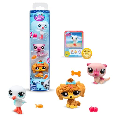 Littlest Pet Shop Bandai BF00617 Pack mit 3 Haustieren, Zubehör, Sammelkarte und virtuellem Code, Generation 7, Haustiere #43#118#111, Kinder ab 4 Jahren +