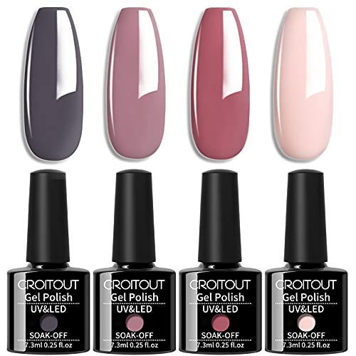 Croitout UV Nagellack Set, Gel Nagellack Shellac Set, Mehrfarbig Ablösbarer Gel Gellack Nagelgel Farben Farbgel Lack, Gel Nail Polish Kit 4 x 7.3ml 4CS-003