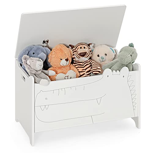 COSTWAY Spielzeugtruhe aus Holz, 2 in 1 Spielzeugschrank und Sitzbank, Spielzeugkiste 60 x 33 x 37,5 cm (Weiß)