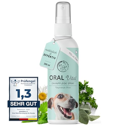 Annimally Dentalspray für Hunde 200ml - Zahnpflege Dental Spray gegen Mundgeruch und zur Vorbeugung von Zahnstein u.a. mit Pfefferminze, Salbei, Propolis, Calcium & Eibischwurzel